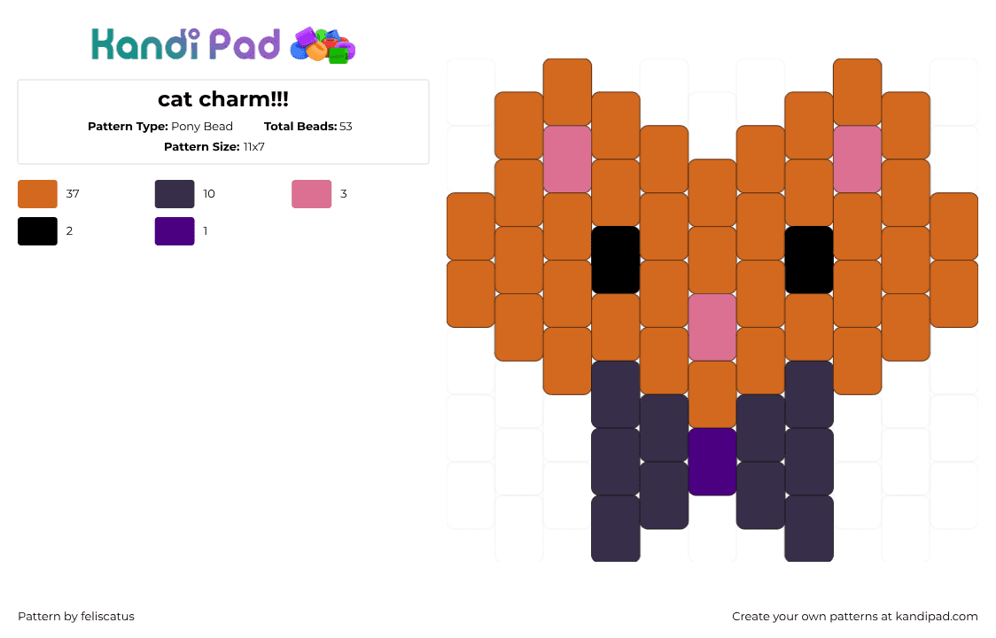 cat charm!!! - Pony Bead Pattern by echo_the_cat on Kandi Pad - orange