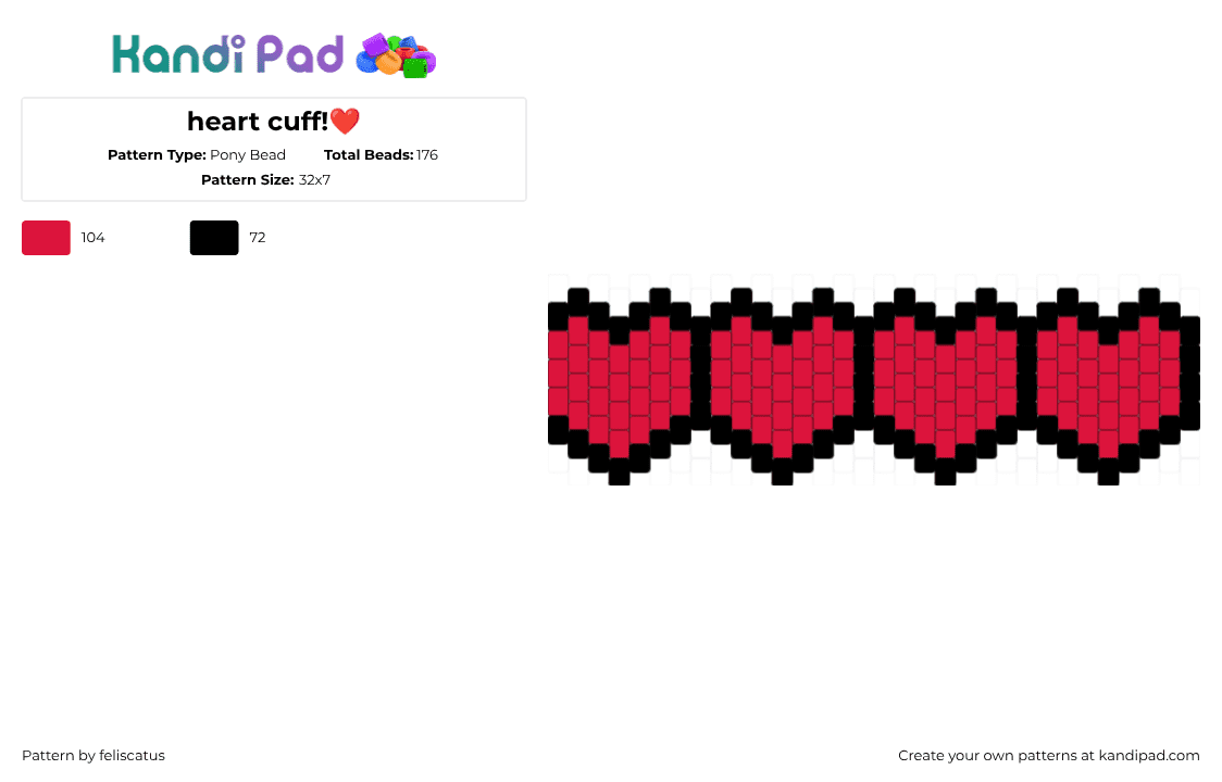 heart cuff!❤ - Pony Bead Pattern by feliscatus on Kandi Pad - red,black