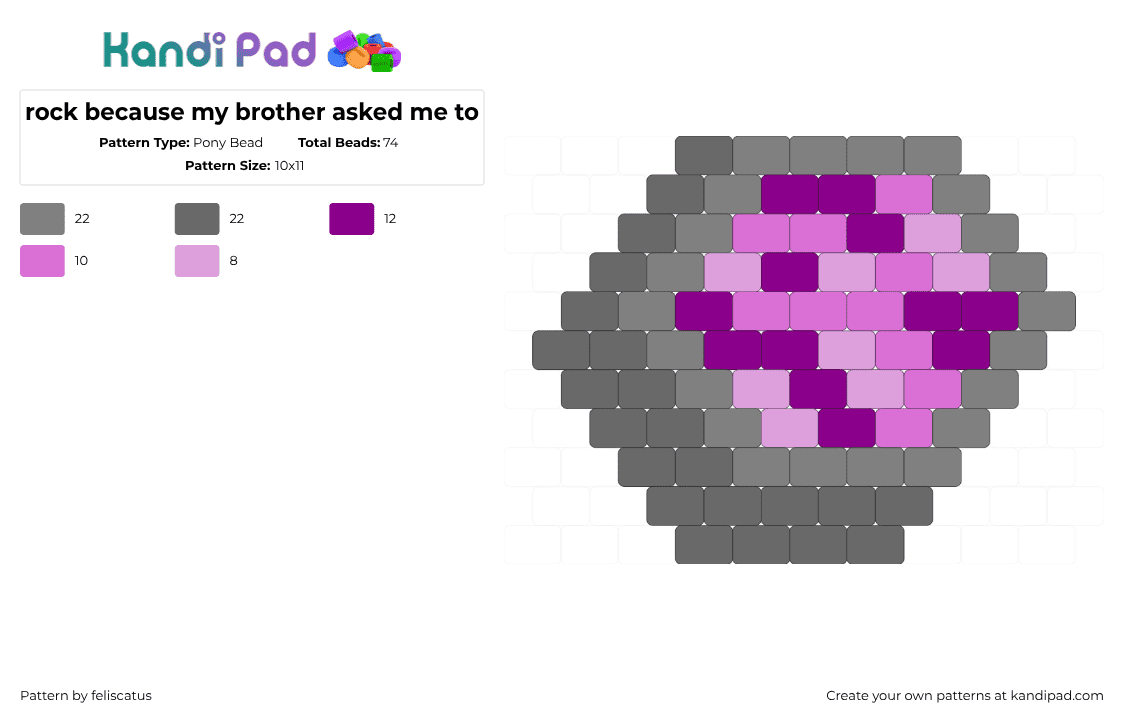 rock because my brother asked me to - Pony Bead Pattern by feliscatus on Kandi Pad - gray,pink