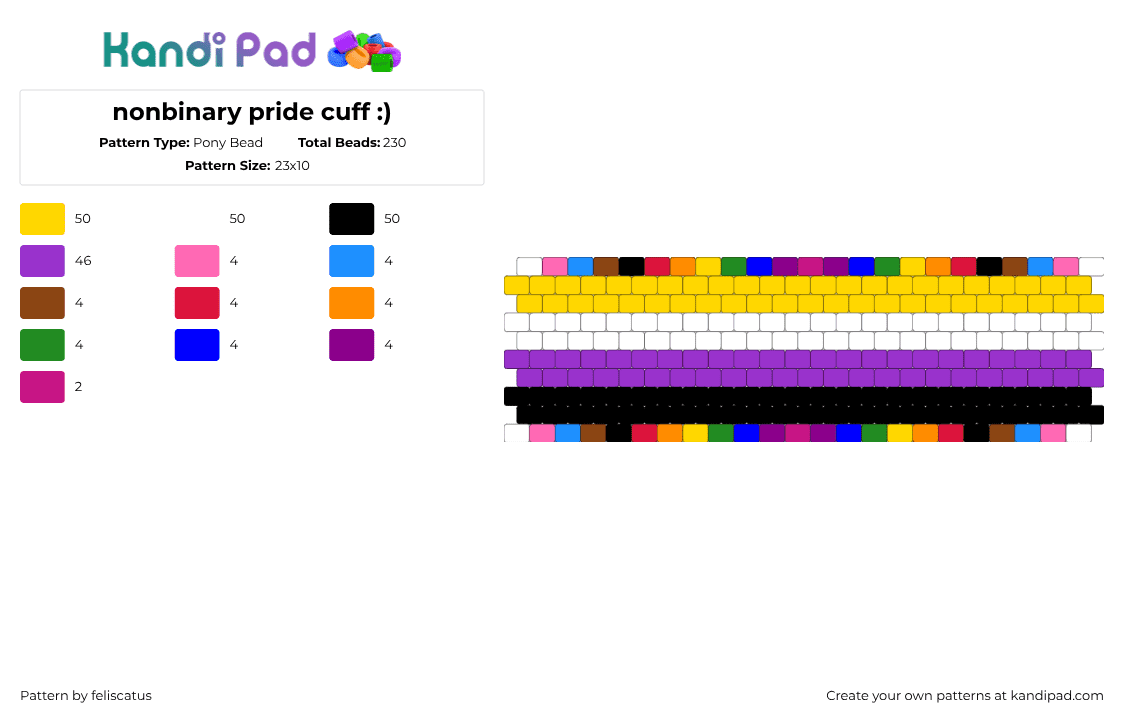 nonbinary pride cuff :) - Pony Bead Pattern by echo_the_cat on Kandi Pad - yellow,purple