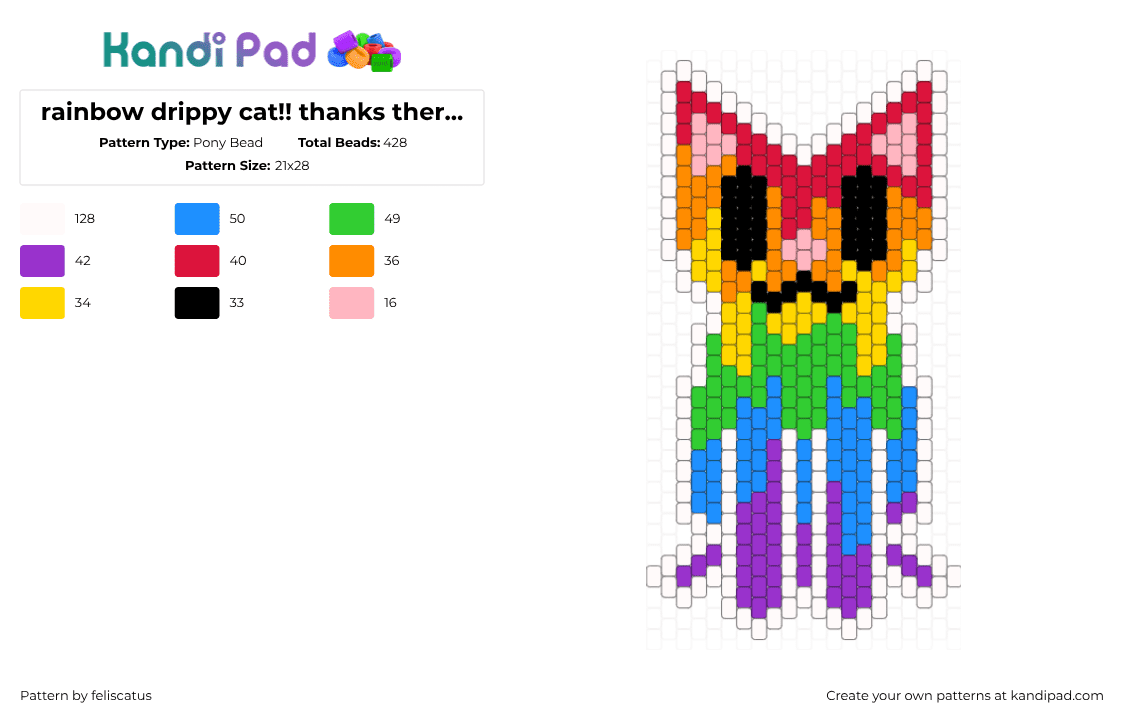 rainbow drippy cat!! thanks therian4ever for the idea!! - Pony Bead Pattern by echo_the_cat on Kandi Pad - orange,light blue,colorful