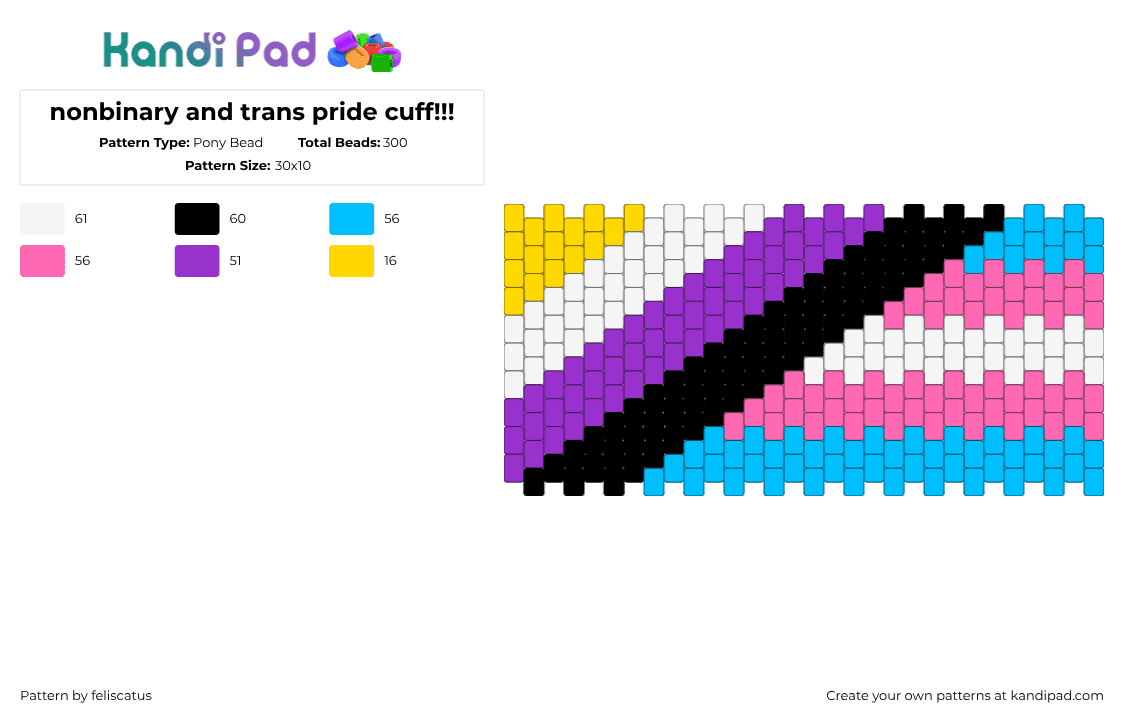 nonbinary and trans pride cuff!!! - Pony Bead Pattern by feliscatus on Kandi Pad - purple,light blue,pink