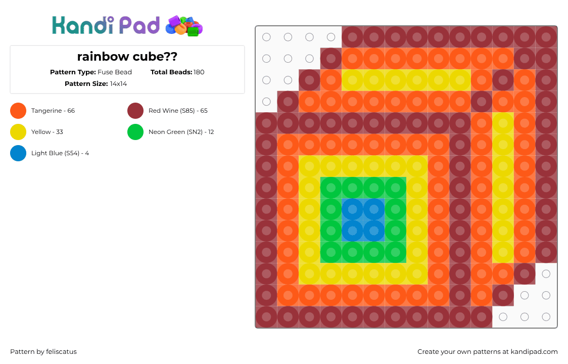 rainbow cube?? - Fuse Bead Pattern by feliscatus on Kandi Pad - red,orange