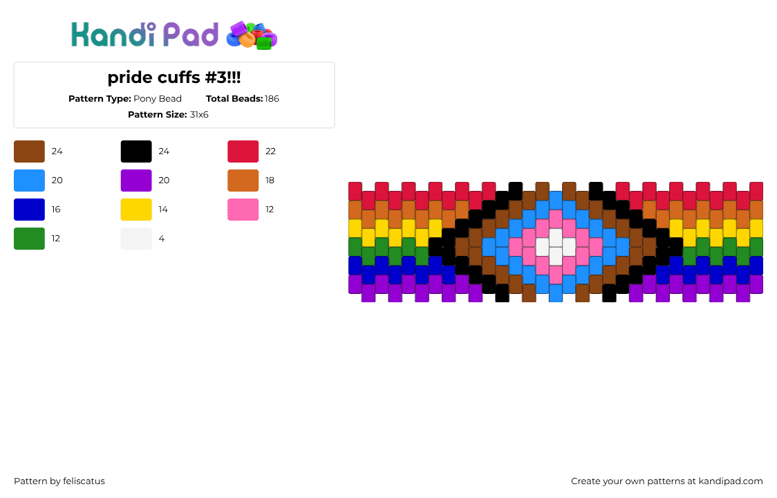 pride cuffs #3!!! - Pony Bead Pattern by feliscatus on Kandi Pad - red,purple