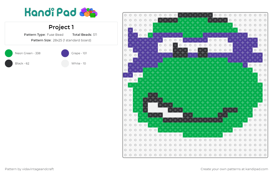Project 1 - Fuse Bead Pattern by vidavintageandcraft on Kandi Pad - teenage mutant ninja turtles,tmnt,donatello