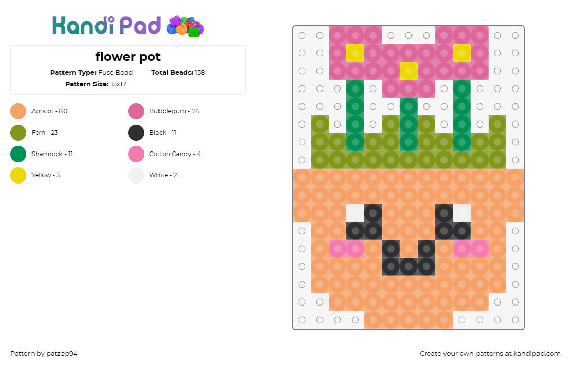 flower pot - Fuse Bead Pattern by patzep94 on Kandi Pad - flowers,pot,garden,planter,cute,face,tan,pink,green