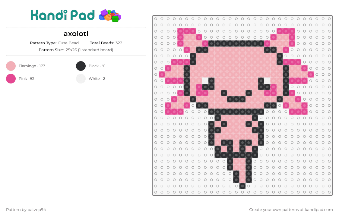 axolotl - Fuse Bead Pattern by patzep94 on Kandi Pad - axolotl,cute,small,playful,pink