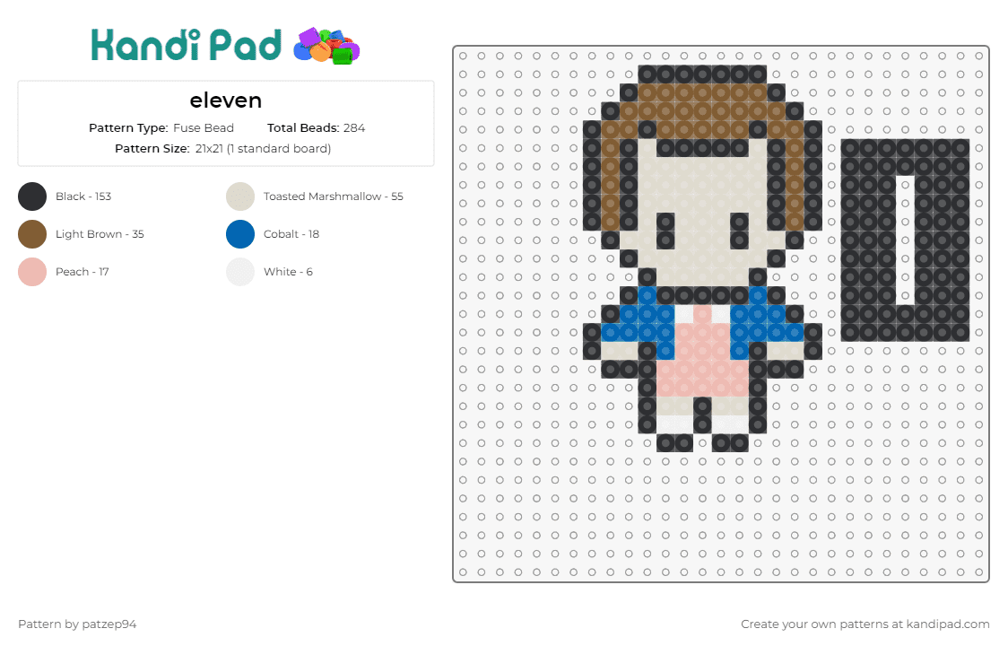 eleven - Fuse Bead Pattern by patzep94 on Kandi Pad - eleven,stranger things,character,tv show,scifi,pink,blue,gray