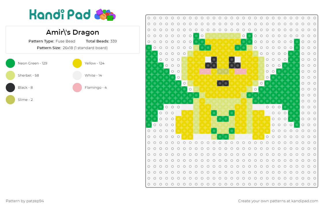 Amir\'s Dragon - Fuse Bead Pattern by patzep94 on Kandi Pad - dragon,mythical,fantasy,creature,cute,yellow,green