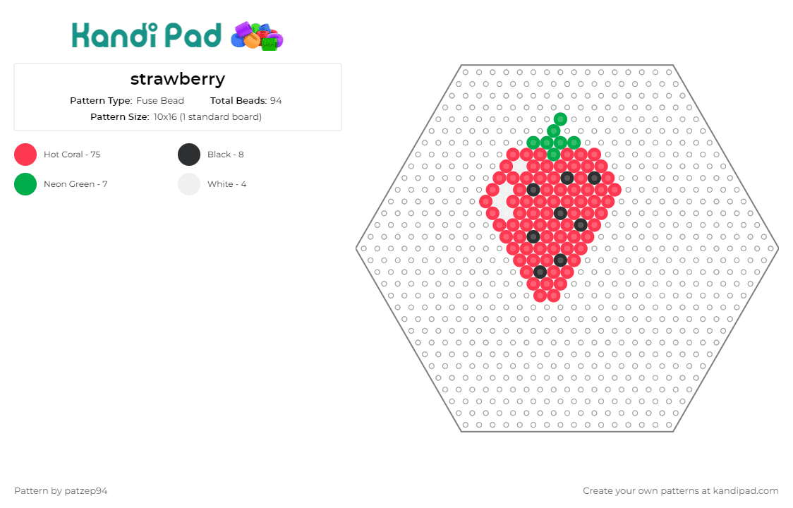 strawberry - Fuse Bead Pattern by patzep94 on Kandi Pad - strawberry,fruit,food,hexagon,red