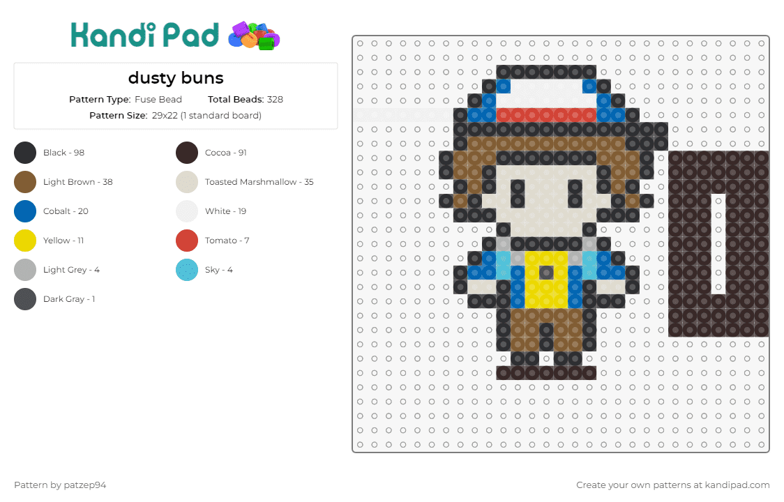 dusty buns - Fuse Bead Pattern by patzep94 on Kandi Pad - dustin,stranger things,character,tv show,scifi,brown,blue