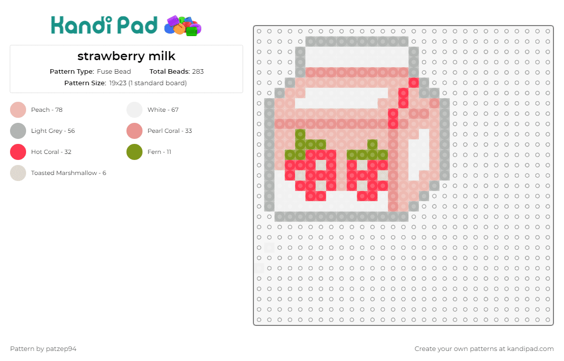 strawberry milk - Fuse Bead Pattern by patzep94 on Kandi Pad - strawberry,milk,carton,dairy,drink,food,fruit,pink