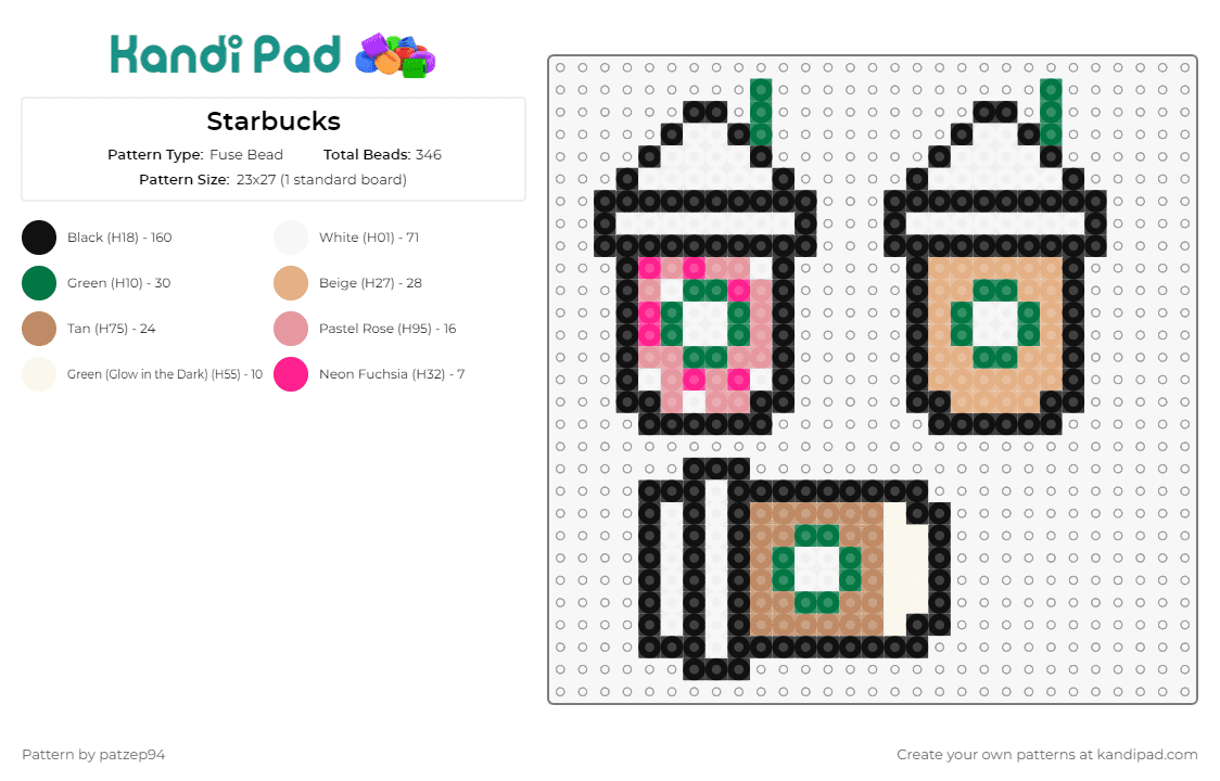 Starbucks - Fuse Bead Pattern by patzep94 on Kandi Pad - starbucks,coffee,drink,food,cups,tan,white