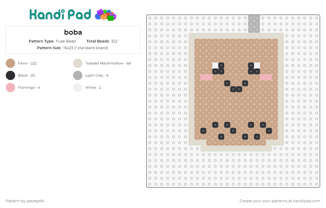 boba - Fuse Bead Pattern by patzep94 on Kandi Pad - boba,tea,drink,food,face,happy,brown,tan
