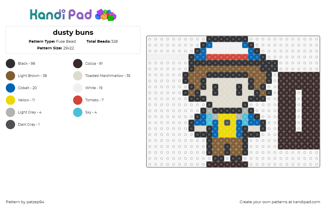 dusty buns - Fuse Bead Pattern by patzep94 on Kandi Pad - dustin,stranger things,character,tv show,scifi,brown,blue