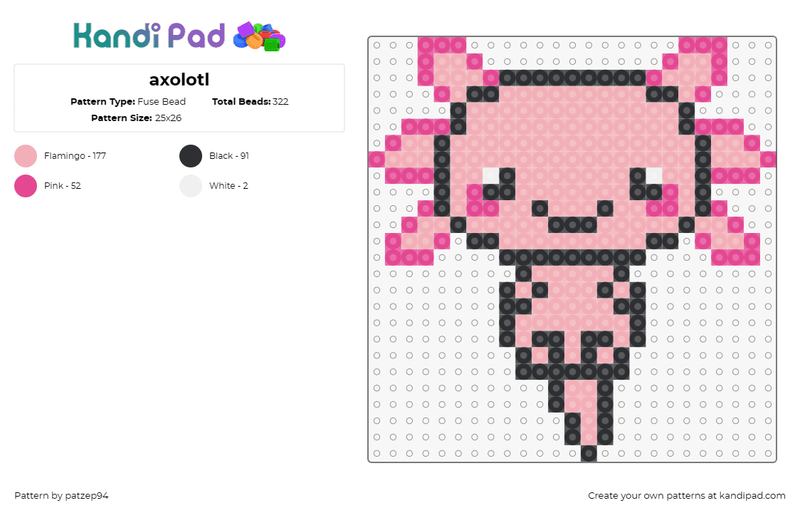 axolotl - Fuse Bead Pattern by patzep94 on Kandi Pad - axolotl,cute,small,playful,pink