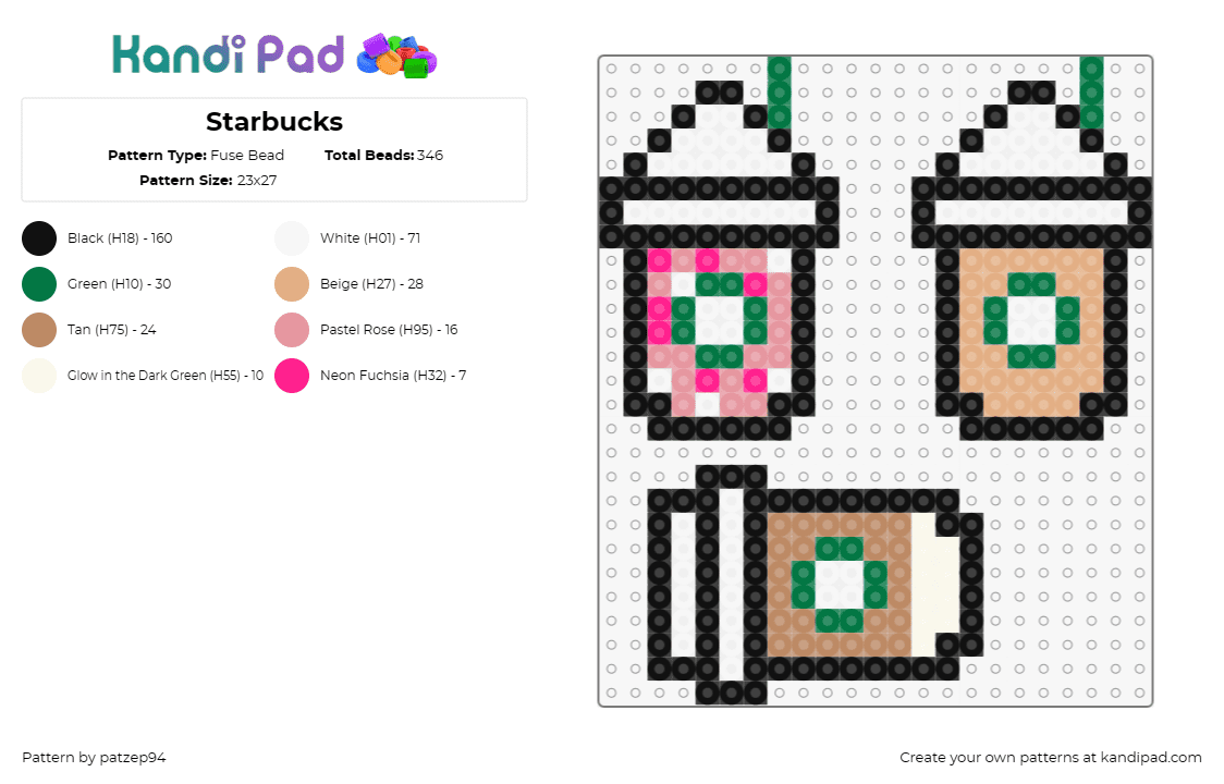 Starbucks - Fuse Bead Pattern by patzep94 on Kandi Pad - starbucks,coffee,drink,food,cups,tan,white