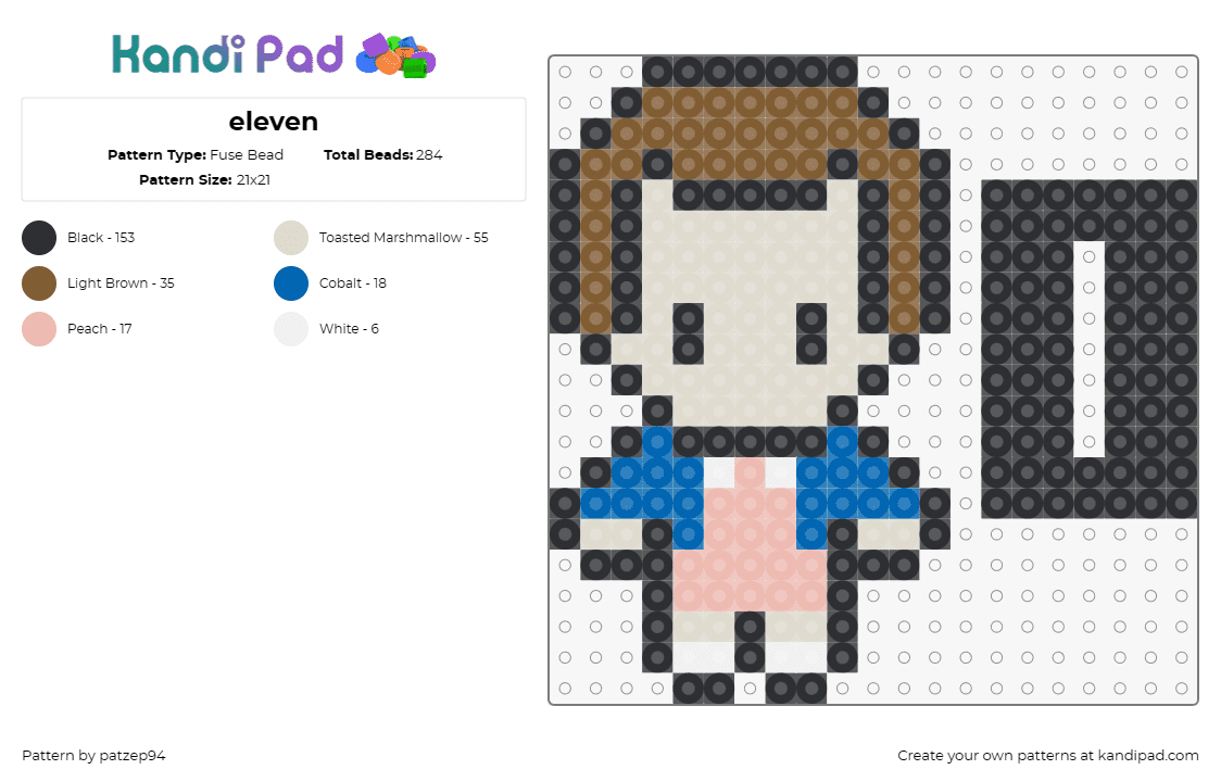 eleven - Fuse Bead Pattern by patzep94 on Kandi Pad - eleven,stranger things,character,tv show,scifi,pink,blue,gray