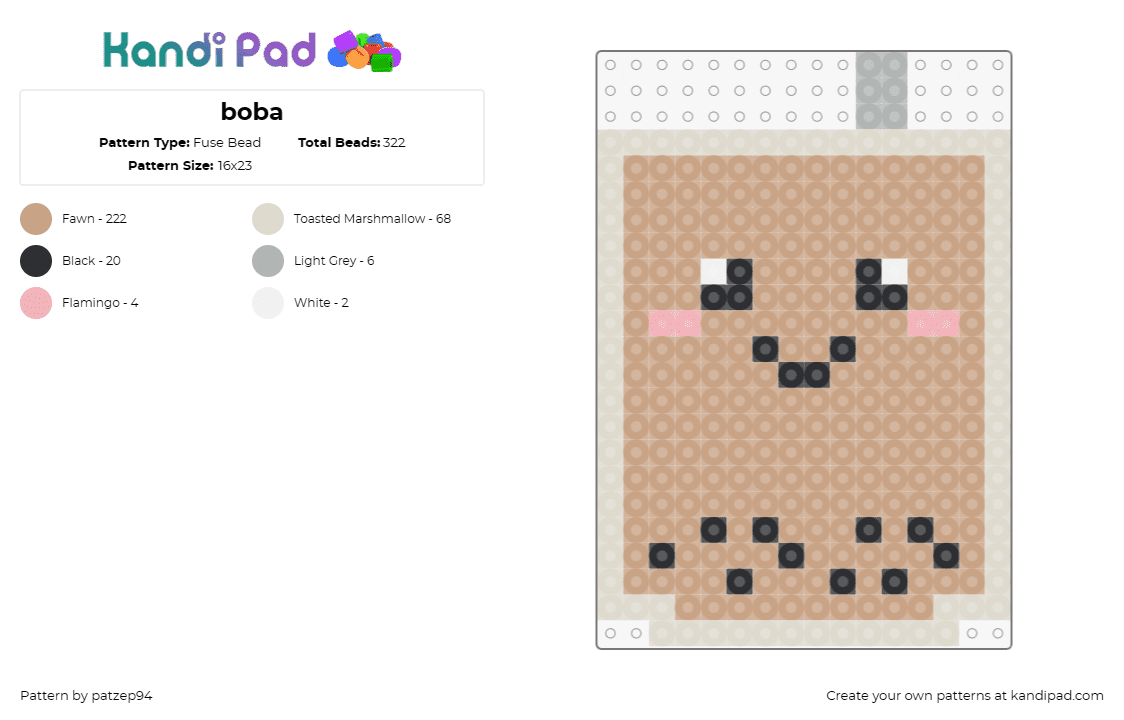 boba - Fuse Bead Pattern by patzep94 on Kandi Pad - boba,tea,drink,food,face,happy,brown,tan