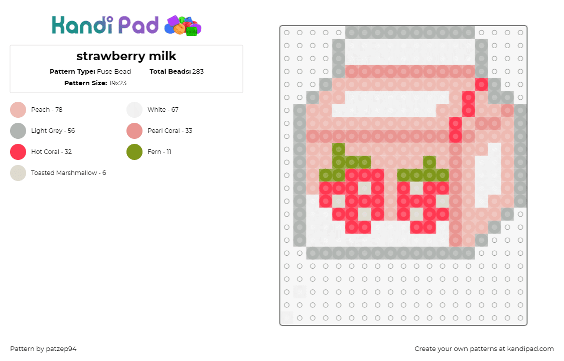 strawberry milk - Fuse Bead Pattern by patzep94 on Kandi Pad - strawberry,milk,carton,dairy,drink,food,fruit,pink