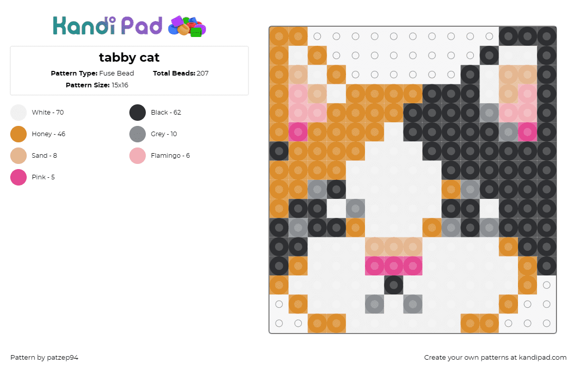 tabby cat - Fuse Bead Pattern by patzep94 on Kandi Pad - cat,kitty,tabby,animal,cute,feline,orange,white,black