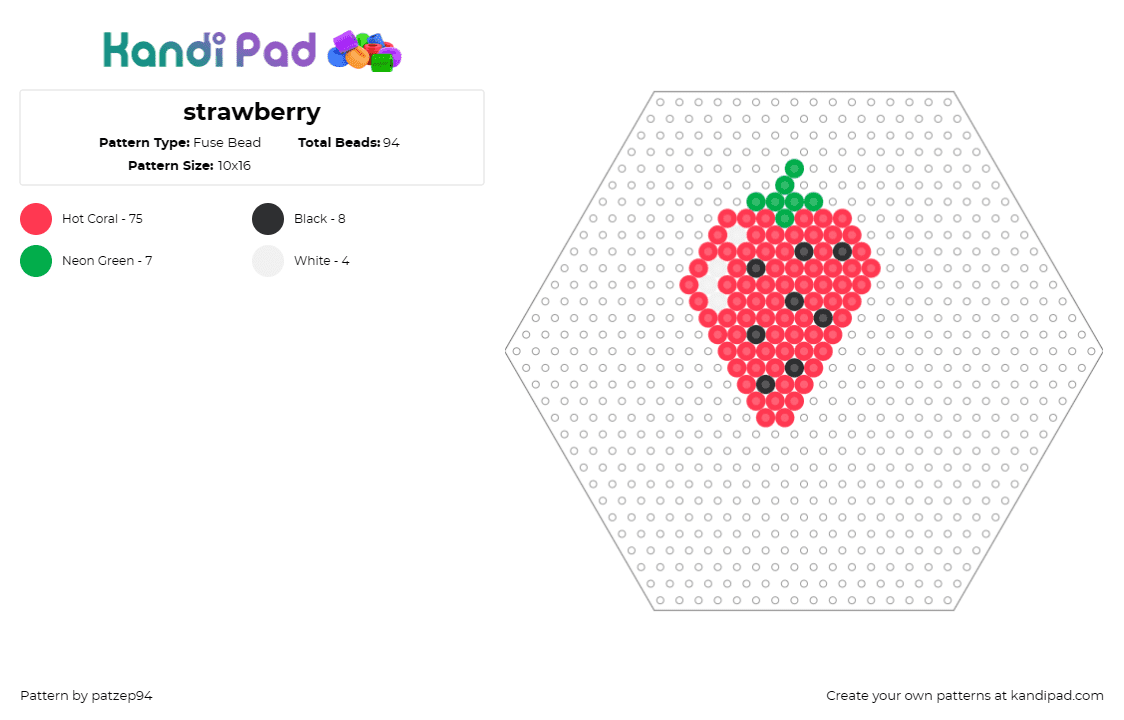 strawberry - Fuse Bead Pattern by patzep94 on Kandi Pad - strawberry,fruit,food,hexagon,red