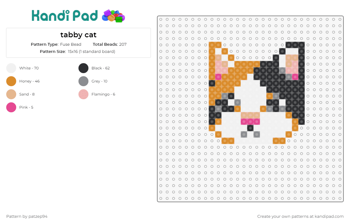 tabby cat - Fuse Bead Pattern by patzep94 on Kandi Pad - cat,kitty,tabby,animal,cute,feline,orange,white,black