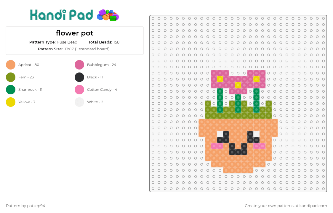 flower pot - Fuse Bead Pattern by patzep94 on Kandi Pad - flowers,pot,garden,planter,cute,face,charming,tan,pink,green