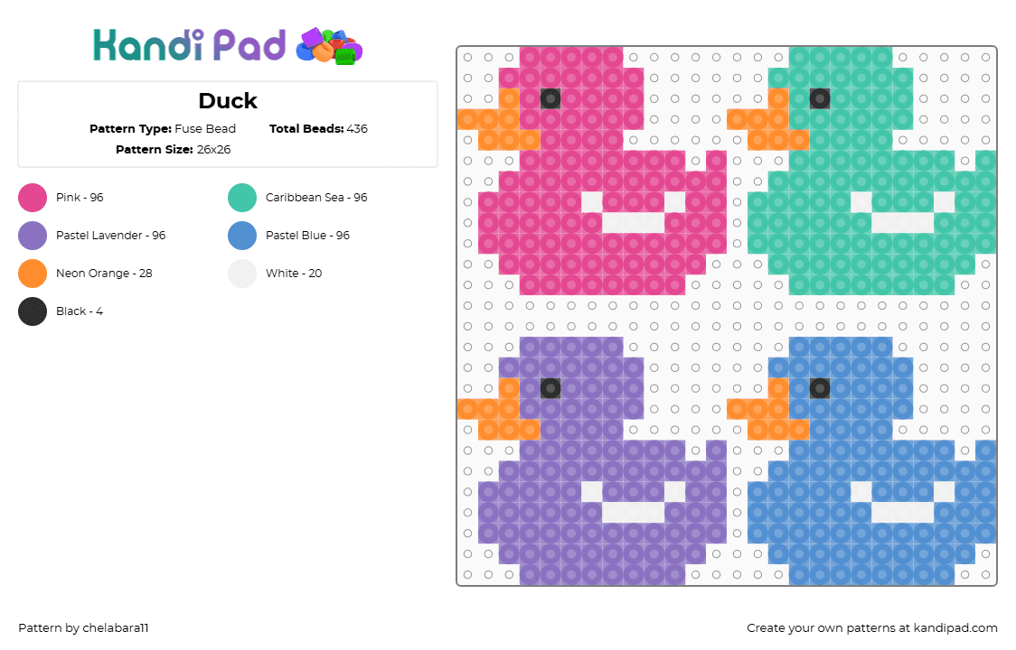 Duck - Fuse Bead Pattern by chelabara11 on Kandi Pad - pink,teal,blue,light blue