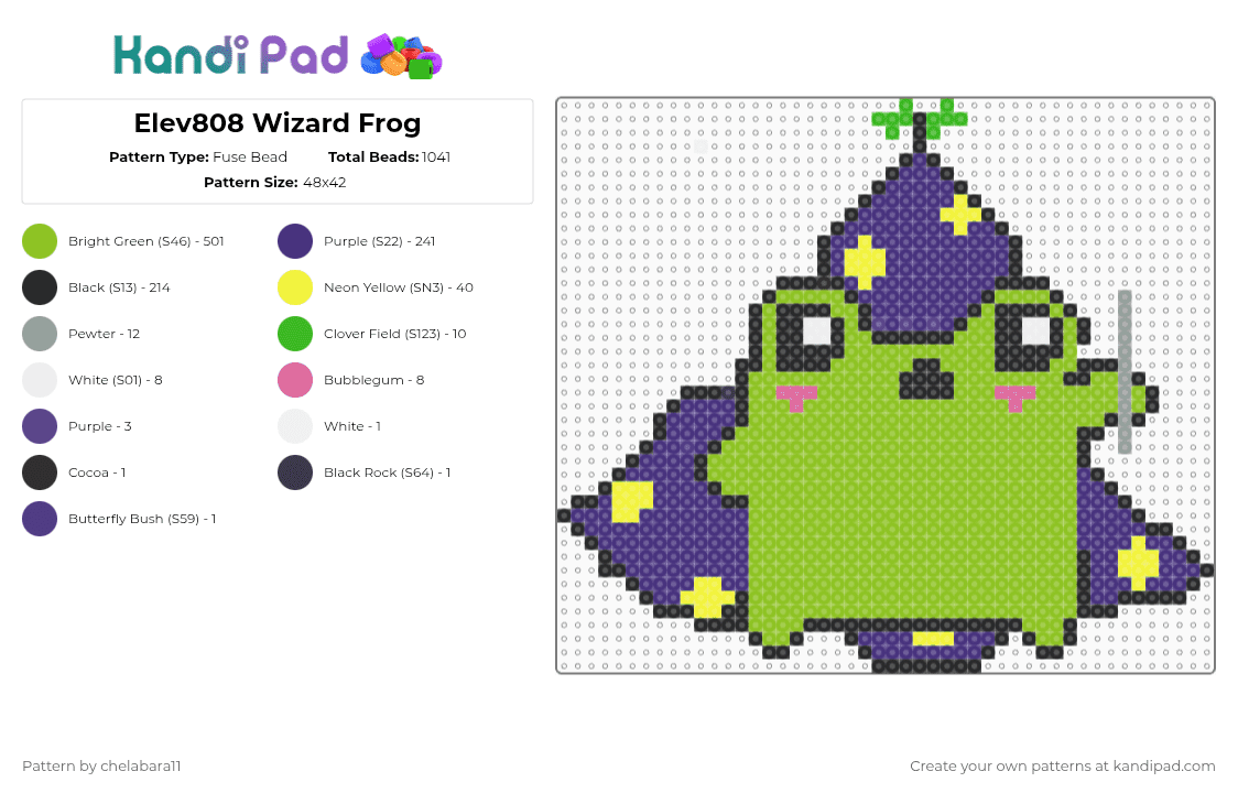 Elev808 Wizard Frog - Fuse Bead Pattern by chelabara11 on Kandi Pad - purple,green