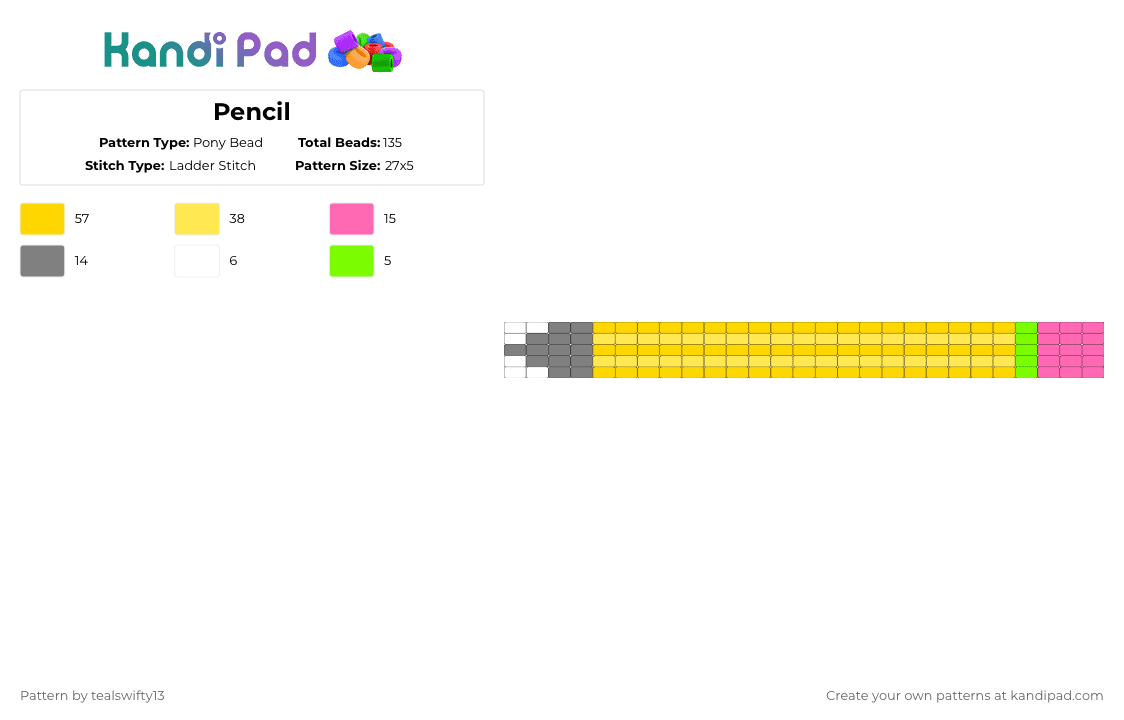 Pencil - Pony Bead Pattern by tealswifty13 on Kandi Pad - yellow