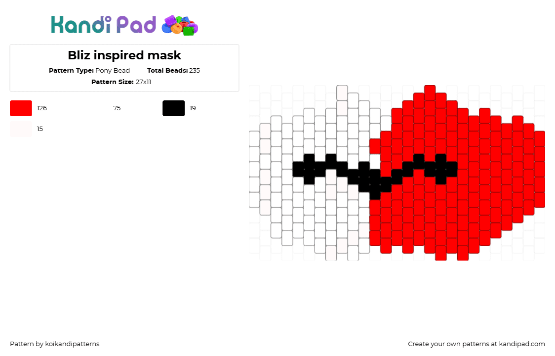 Bliz inspired mask - Pony Bead Pattern by koikandipatterns on Kandi Pad - white,red