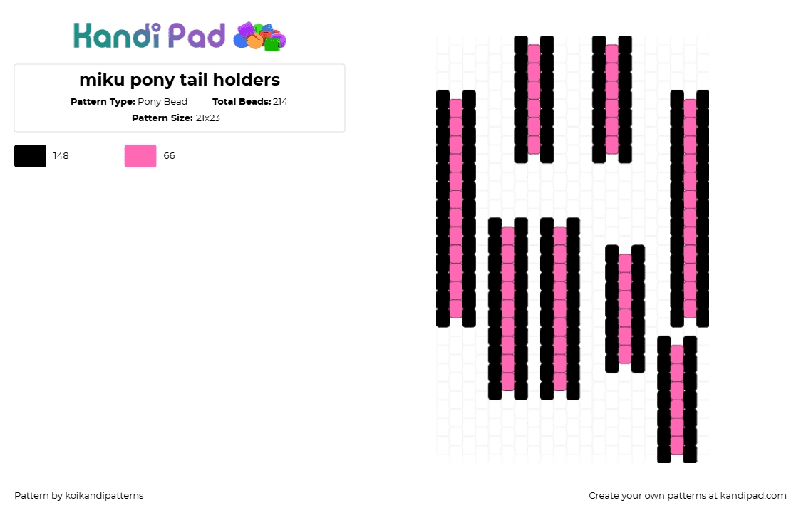 miku pony tail holders - Pony Bead Pattern by koikandipatterns on Kandi Pad - black,pink