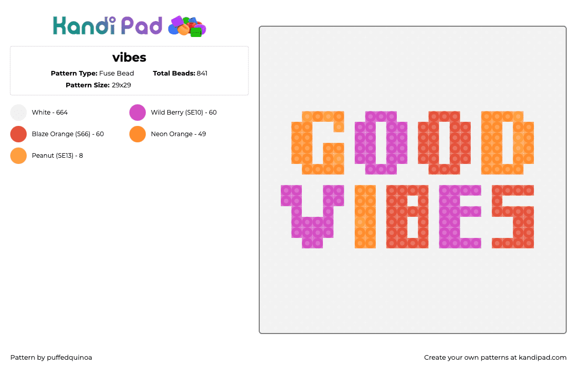 vibes - Fuse Bead Pattern by puffedquinoa on Kandi Pad - pink