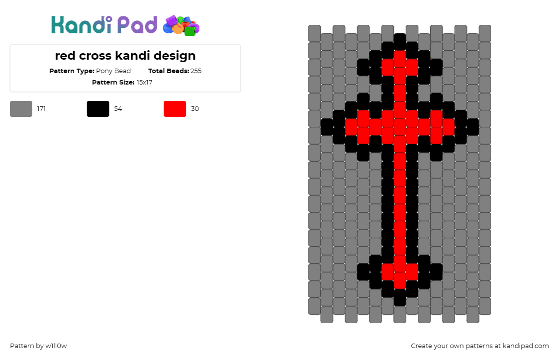 red cross kandi design - Pony Bead Pattern by w1ll0w on Kandi Pad - white,pink,red,kandi,cross,grunge,emo,scene