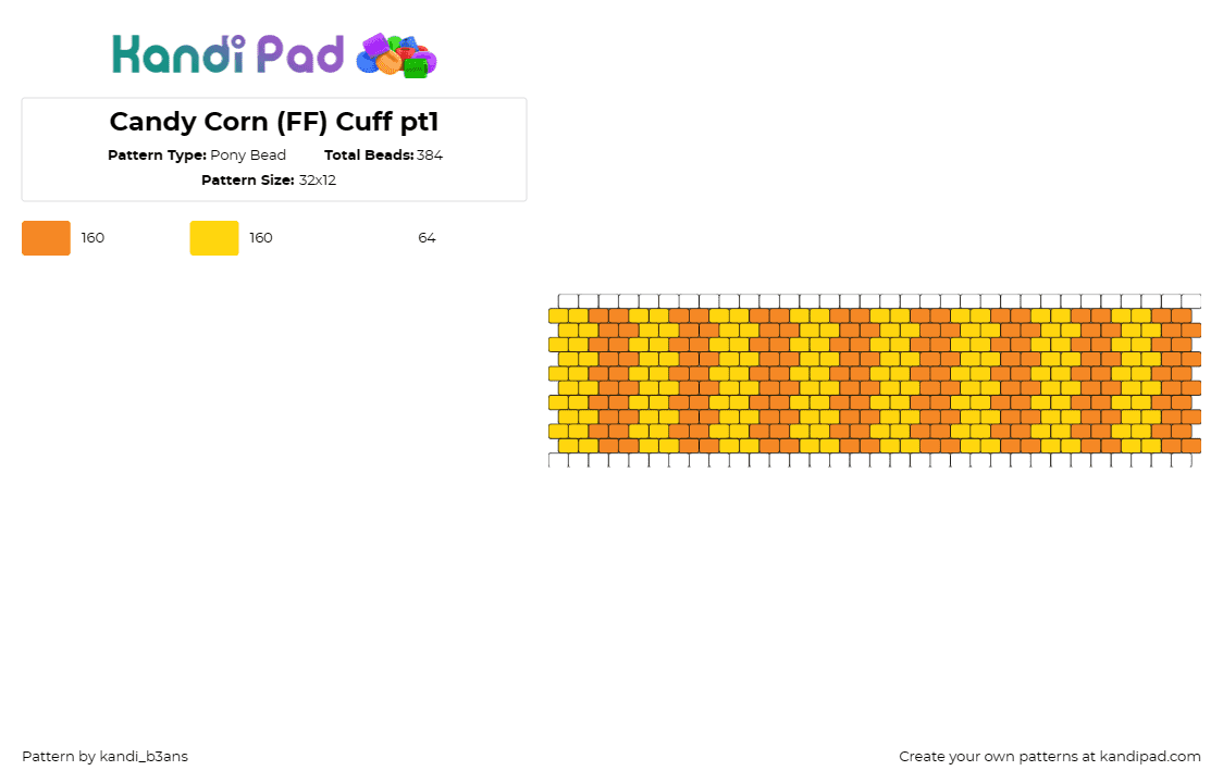 Candy Corn (FF) Cuff pt1 - Pony Bead Pattern by kandi_b3ans on Kandi Pad - stripes,candy corn,halloween,sweet,treat,cuff,orange,yellow