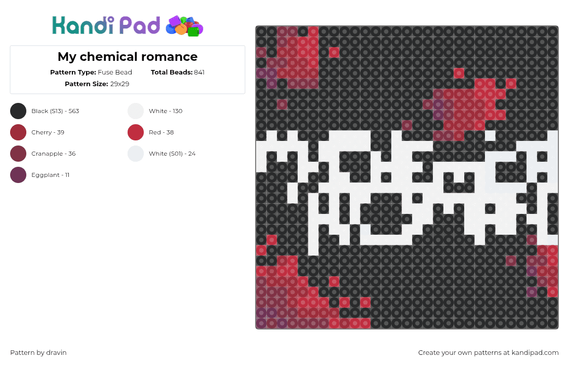 My chemical romance - Fuse Bead Pattern by draven on Kandi Pad - black,white,red