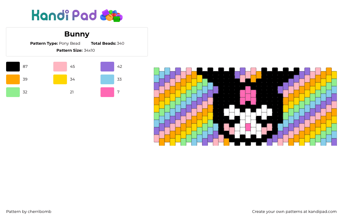 Bunny - Pony Bead Pattern by cherribomb on Kandi Pad - pink,orange,purple