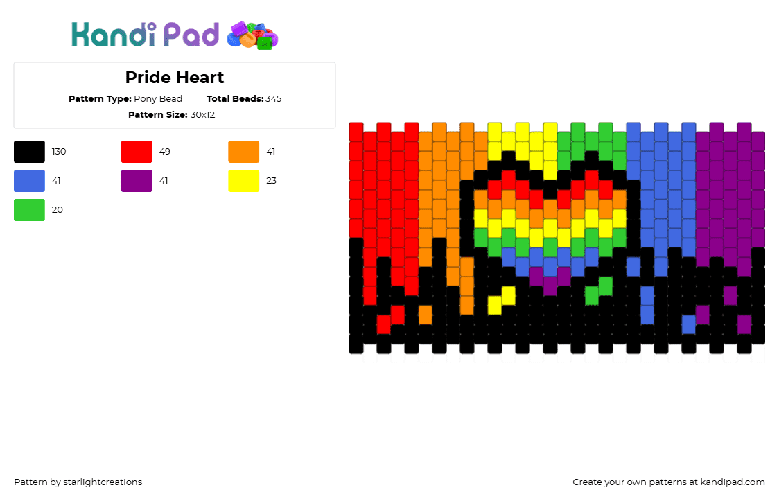 Pride Heart - Pony Bead Pattern by starlightcreations on Kandi Pad - red,orange,blue,pink