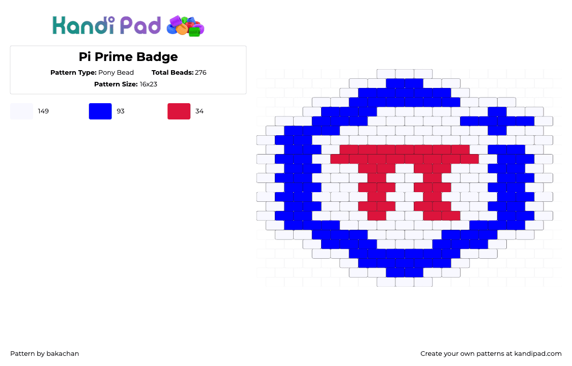 Pi Prime Badge - Pony Bead Pattern by bakachan on Kandi Pad - purple,red