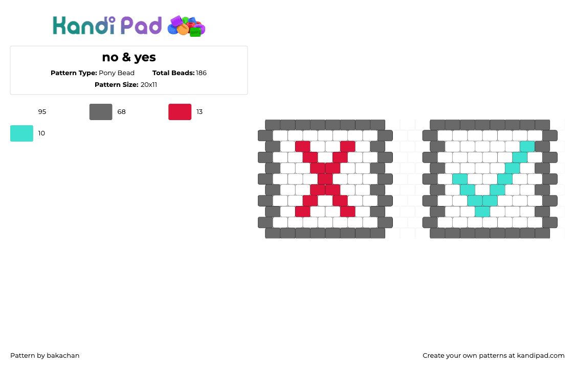 no & yes - Pony Bead Pattern by bakachan on Kandi Pad - white,gray