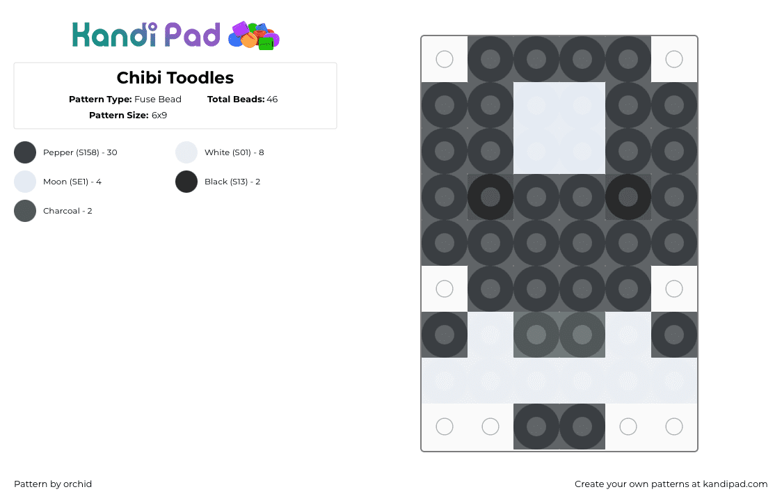 Chibi Toodles - Fuse Bead Pattern by orchid on Kandi Pad - black,white