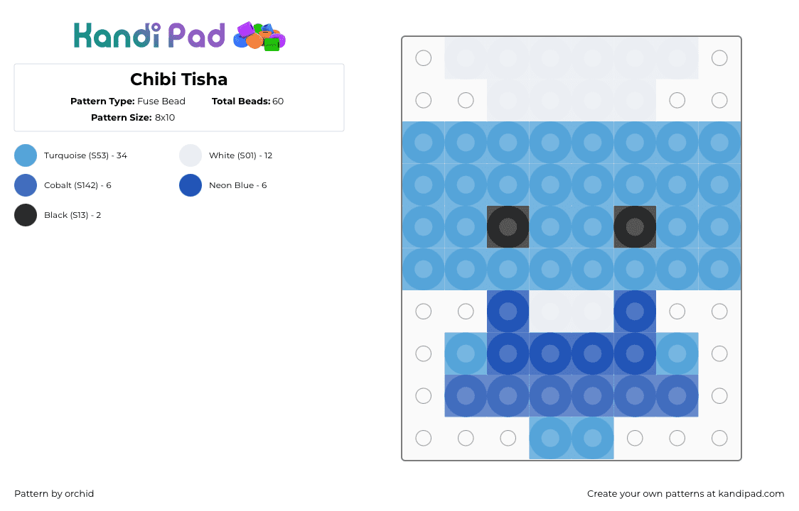 Chibi Tisha - Fuse Bead Pattern by orchid on Kandi Pad - light blue,blue