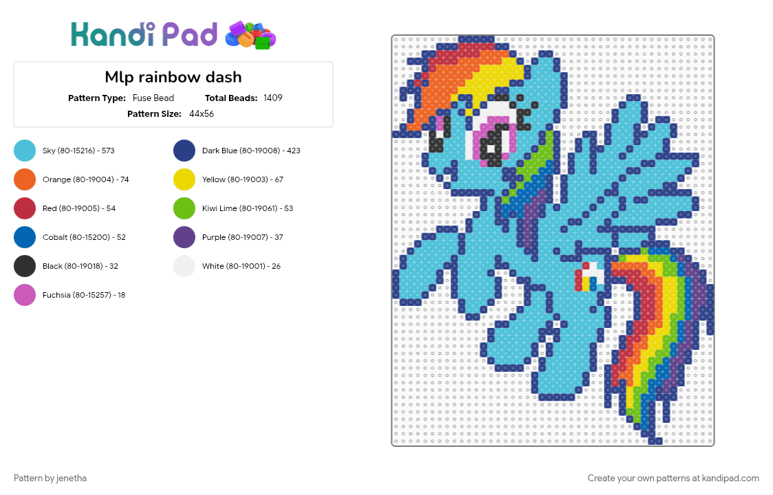 Mlp rainbow dash - Fuse Bead Pattern by jenetha on Kandi Pad - blue, light blue