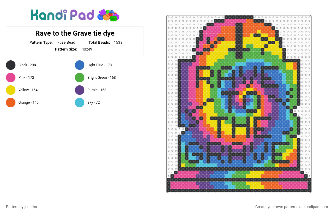 Rave to the Grave tie dye - Fuse Bead Pattern by jenetha on Kandi Pad - green,orange,purple,colorful