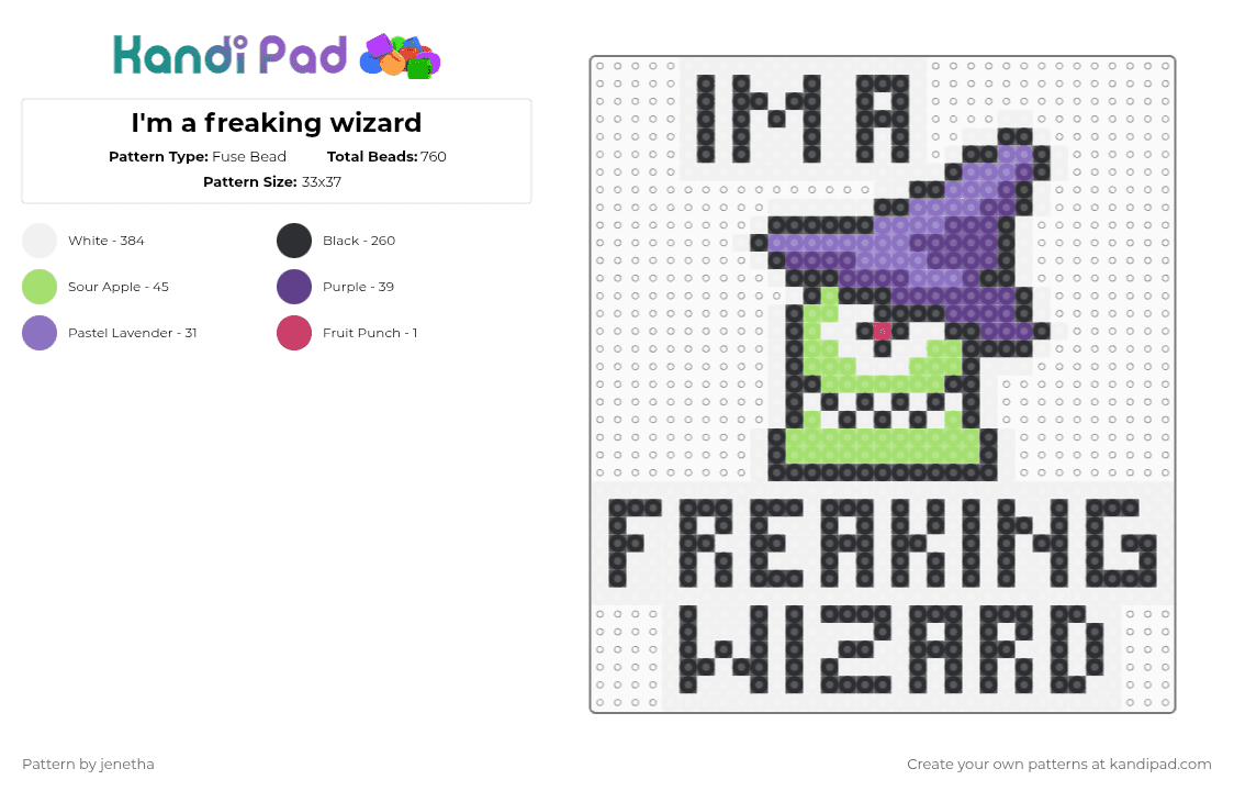 I\'m a freaking wizard - Fuse Bead Pattern by jenetha on Kandi Pad - subtronics,wizard,edm,dj,music,text,rave,electronic music,concert,white,blue,purple,green,subby