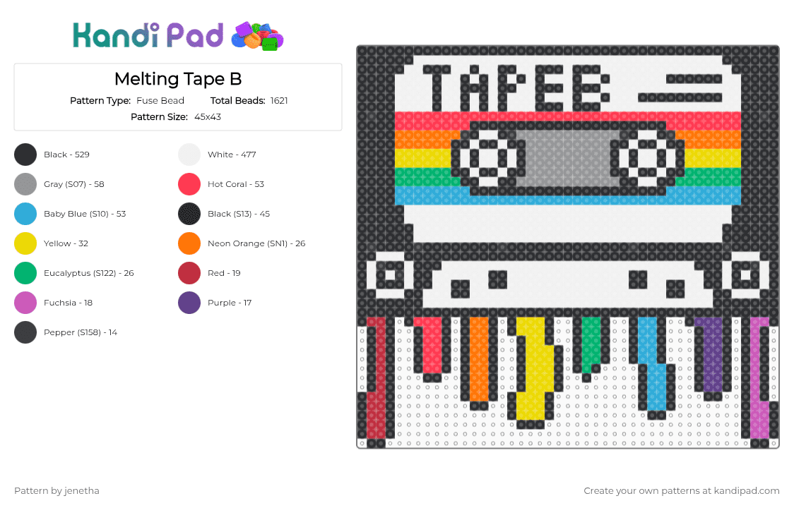 Melting Tape B - Fuse Bead Pattern by jenetha on Kandi Pad - black,white,red,gray,light blue,colorful