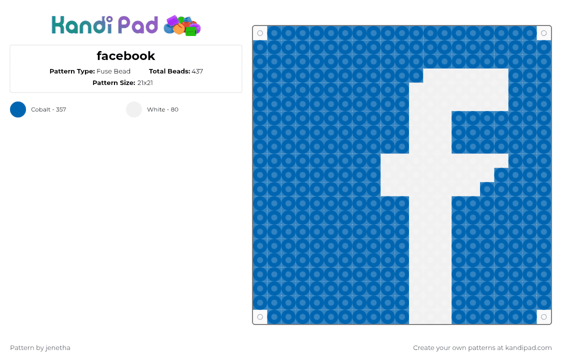 facebook - Fuse Bead Pattern by jenetha on Kandi Pad - blue