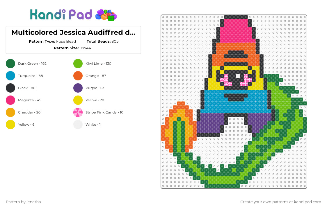 Multicolored Jessica Audiffred dragon logo - Fuse Bead Pattern by jenetha on Kandi Pad - orange,green