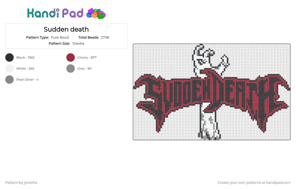 Sudden death - Fuse Bead Pattern by jenetha on Kandi Pad - svdden death,logo,dj,music,zombie,halloween,spooky,black,red